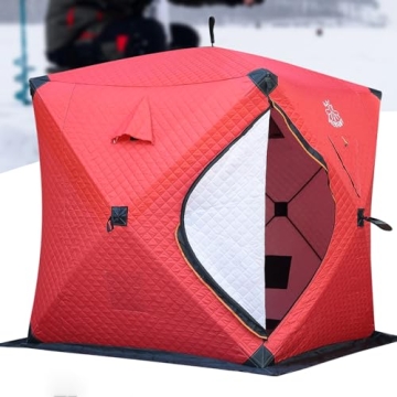 Top DEERFAMY Ice Fishing Shelter, 3-4 Person Insulated Tent