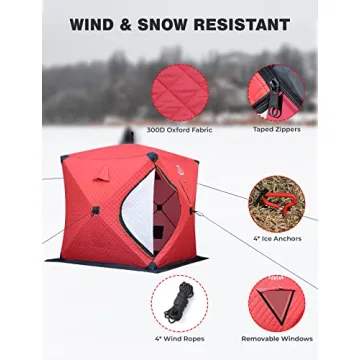 Top DEERFAMY Ice Fishing Shelter, 3-4 Person Insulated Tent