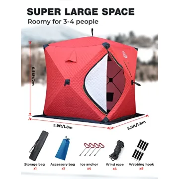 Top DEERFAMY Ice Fishing Shelter, 3-4 Person Insulated Tent