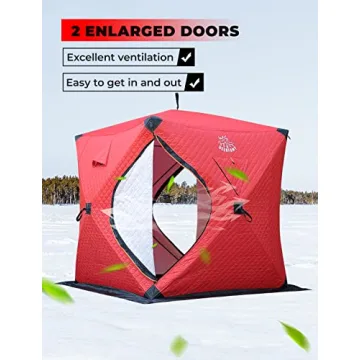 Top DEERFAMY Ice Fishing Shelter, 3-4 Person Insulated Tent