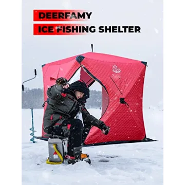 Top DEERFAMY Ice Fishing Shelter, 3-4 Person Insulated Tent