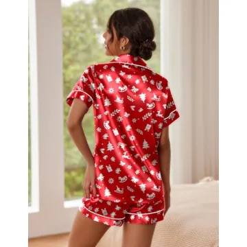 Ekouaer Red Satin Pajamas Set for Women | Christmas Loungwear