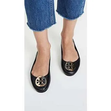 Tory Burch Women's Minnie Travel Ballet Flats in Black/Gold