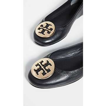 Tory Burch Women's Minnie Travel Ballet Flats in Black/Gold
