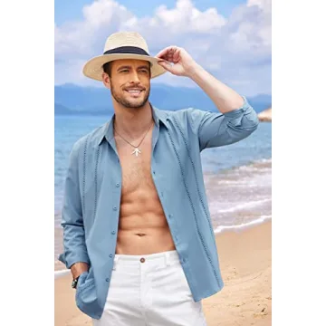 Stylish COOFANDY Long Sleeve Cuban Beach Shirt for Men