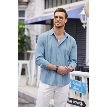 Stylish COOFANDY Long Sleeve Cuban Beach Shirt for Men
