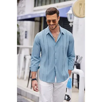 Stylish COOFANDY Long Sleeve Cuban Beach Shirt for Men