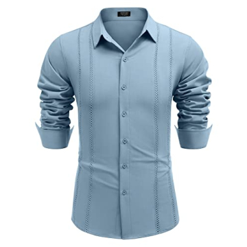 Stylish COOFANDY Long Sleeve Cuban Beach Shirt for Men