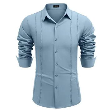 Stylish COOFANDY Long Sleeve Cuban Beach Shirt for Men