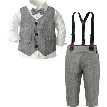 Baby Boys Dress Shirt with Bowtie & Suspenders