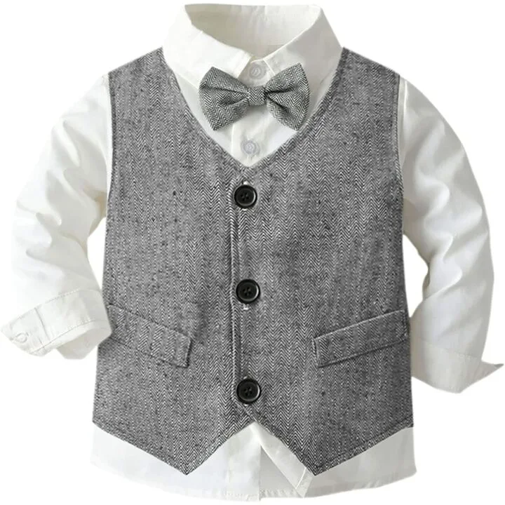 Baby Boys Dress Shirt with Bowtie & Suspenders