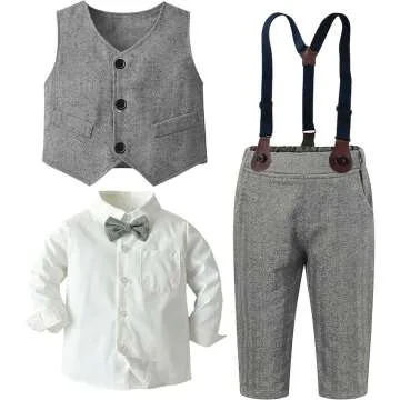 Baby Boys Dress Shirt with Bowtie & Suspenders