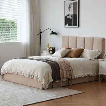 VELOCAVA Queen Size Lift Up Storage Bed, Soft Upholstered Beds with Hydraulic Mechanism, Gas Lift Up Storage Bed with Headboard and Under Bed Storage, Wooden Slat Support, Easy Assembly, Beige