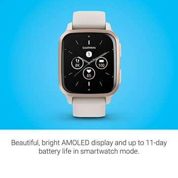 Garmin Venu® Sq 2 - Music Edition, GPS Smartwatch, All-Day Health Monitoring, Long-Lasting Battery Life, AMOLED Display, Peach Gold and Ivory (Renewed)