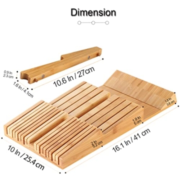 NIUXX Bamboo In-Drawer Knife Block Set for 16 Knives