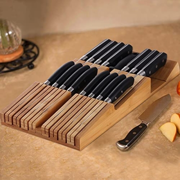NIUXX Bamboo In-Drawer Knife Block Set for 16 Knives