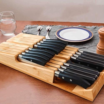 NIUXX Bamboo In-Drawer Knife Block Set for 16 Knives