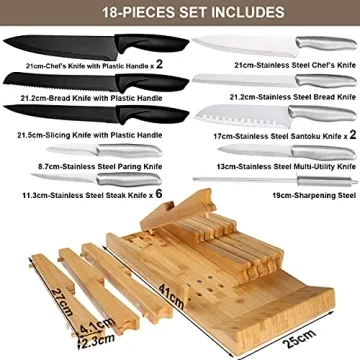 NIUXX Bamboo In-Drawer Knife Block Set for 16 Knives