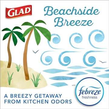 Glad Odorshield Small Drawstring Trash Bags, 4 Gal, Febreze Beachside Breeze, 34 Ct, Pack May Vary