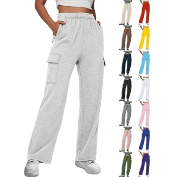 Womens Sweatpants Casual Fleece Lined Joggers Solid Color High Waisted Athletic Jogging Pants with P...