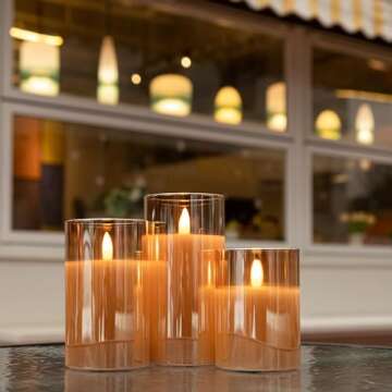 COVEGE Gold Glass Flickering Flameless Candles with Remote - Battery Operated Candles with 2/4/6/8 H Timer LED Pillar Candles for Christmas Home Decor(Set of 3)