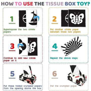 Baby Toys 6 to 12 Months - Baby Tissue Box Toy - Montessori Toys for 1 Year Old, Soft Stuffed&High Contrast Crinkle Infant Sensory Toys, Girls&Boys Early Learning Toys, Toddler Travel Toys, Baby Gifts