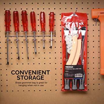 NEIKO 20600A Tire Spoon Levers, Repair Tool Kit, 11 1/2-Inch Hardened Steel Irons, 2 Rim Protectors, 5-Piece Tire Levers Set, Tire Changing Tool, Small Tire Tools
