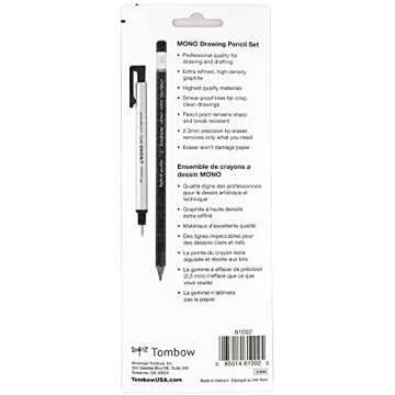 Tombow 61002 Mono Drawing Pencil, Combo Pack with Zero Eraser, Graphite 6-Pack, Black, 0.5mm