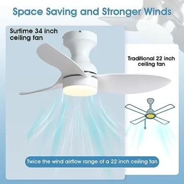 Surtime Modern 34in Ceiling Fan with Remote and App Control