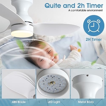 Surtime Modern 34in Ceiling Fan with Remote and App Control