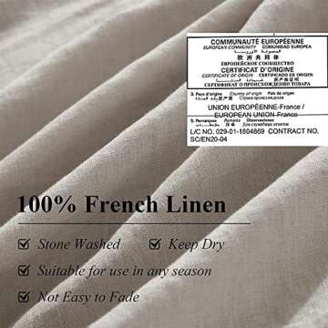 Ivellow Pure Linen Duvet Cover Set 100% Washed French Flax Natural Linen, Queen, 3 Pcs Soft Breathab...
