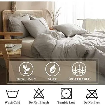 Ivellow 100% Linen Duvet Cover Set for Comfortable Sleep