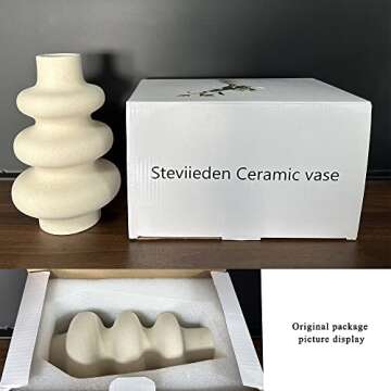 Steviieden Ceramic Modern Dried Flower Vase, Off White Round Pampas Vase, Boho Home Decor for Centerpiece Wedding Dinner Table Party Living Room Office Bedroom, Housewarming Gift