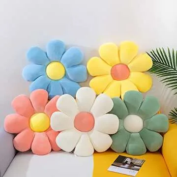 Flower Pillow, Flower Shaped Throw Pillow Flower Floor Pillow Soft Seating Cushion Room Decor Plush Pillow for Bedroom, Sofa, Bed, Reading (21 inch, White)