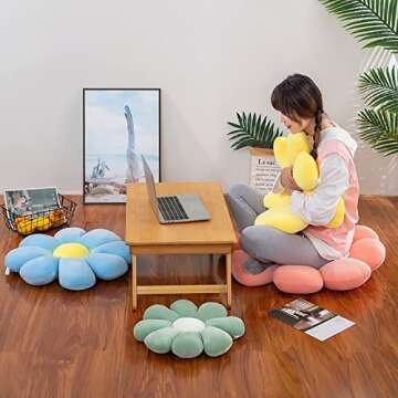 Flower Pillow, Flower Shaped Throw Pillow Flower Floor Pillow Soft Seating Cushion Room Decor Plush Pillow for Bedroom, Sofa, Bed, Reading (21 inch, White)