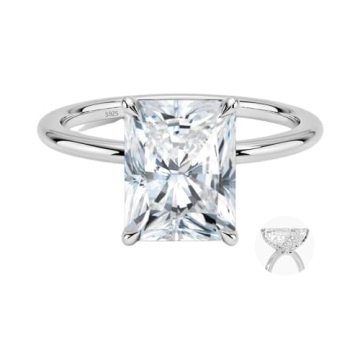 VISDIV 3CT 925 Sterling Silver Engagement Ring with Radiant Cut AAAAA CZ