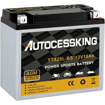 YTX20L-BS 12V 18AH AGM Motorcycle Battery - Maintenance Free Replacement