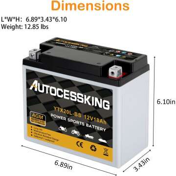 YTX20L-BS 12V 18AH Motorcycle Battery Replacement
