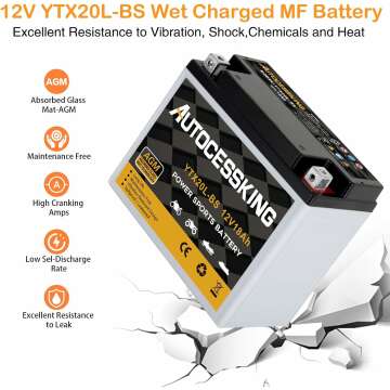 YTX20L-BS 12V 18AH Motorcycle Battery Replacement