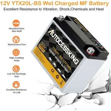YTX20L-BS 12V 18AH Motorcycle Battery Replacement