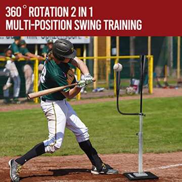 FITPLAY Baseball Batting Tee, 360° Rotate Hitting Tee for Softball Baseball Drills, Adjustable Height 24 to 44 inches, Weighted Metal Base, Hand-Rolled Flexible Rubber Top| Easy Carrying