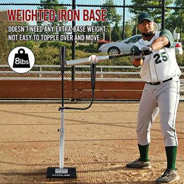 FITPLAY Baseball Batting Tee, 360° Rotate Hitting Tee for Softball Baseball Drills, Adjustable Height 24 to 44 inches, Weighted Metal Base, Hand-Rolled Flexible Rubber Top| Easy Carrying