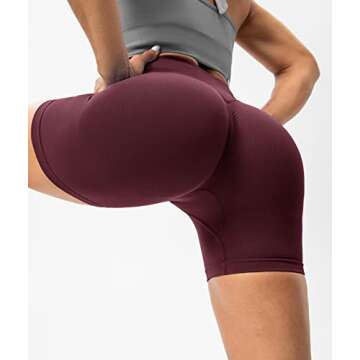 Lavento Women's Scrunch Butt Lifting Seamless Biker Shorts 5 Inch - Tummy Control Gym Workout Shorts (Burgundy, 2)