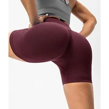 Lavento Women's Scrunch Butt Lifting Seamless Biker Shorts 5 Inch - Tummy Control Gym Workout Shorts (Burgundy, 2)