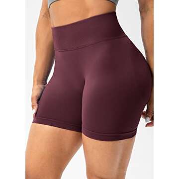 Lavento Women's Scrunch Butt Lifting Seamless Biker Shorts 5 Inch - Tummy Control Gym Workout Shorts (Burgundy, 2)