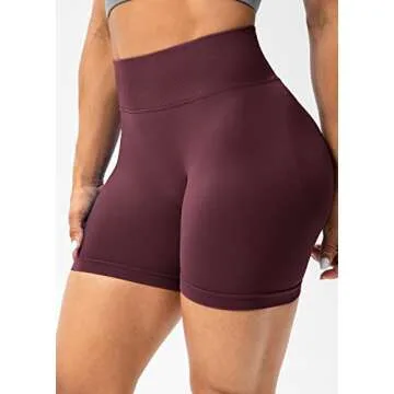 Lavento Women's Scrunch Butt Lifting Seamless Biker Shorts 5 Inch - Tummy Control Gym Workout Shorts (Burgundy, 2)