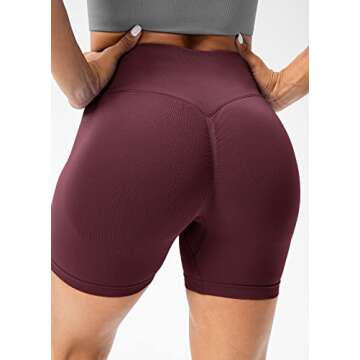 Lavento Women's Scrunch Butt Lifting Seamless Biker Shorts 5 Inch - Tummy Control Gym Workout Shorts (Burgundy, 2)