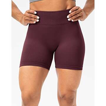 Lavento Women's Scrunch Butt Lifting Seamless Biker Shorts 5 Inch - Tummy Control Gym Workout Shorts (Burgundy, 2)