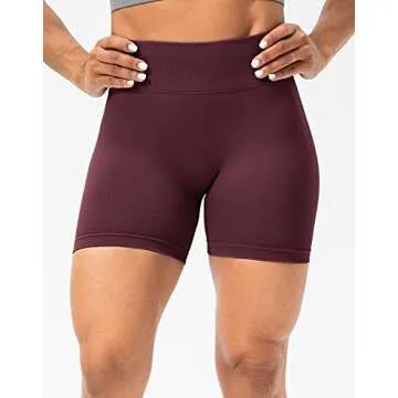 Lavento Women's Scrunch Butt Lifting Seamless Biker Shorts 5 Inch - Tummy Control Gym Workout Shorts (Burgundy, 2)