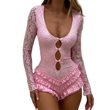 ksotutm Sexy Lace Long Sleeve Jumpsuit for Women - Perfect Birthday Outfit